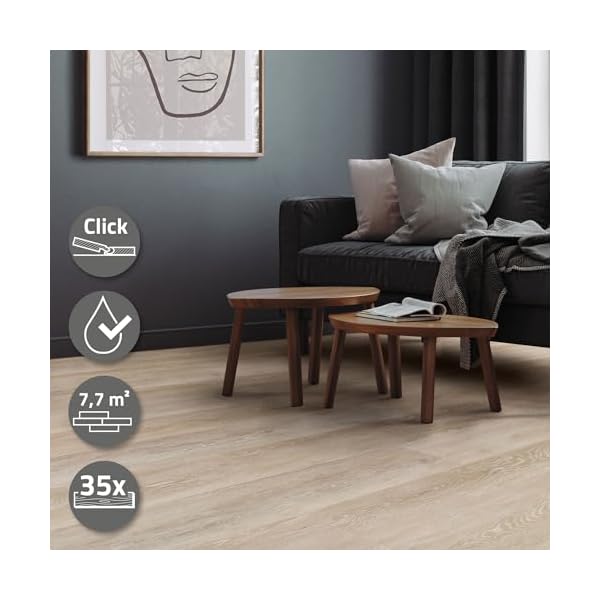 ML-Design Deluxe PVC Bodenbelag, Click Vinyl-Dielen, Vinylboden, 122 cm x 18 cm x 4,2 mm, Dicke 4,2 mm, 7,7m²/35 Dielen, Afterglow Eiche, Braun, Holzoptik, rutschfest, wasserfest, Einfache Verlegung – Bild 7