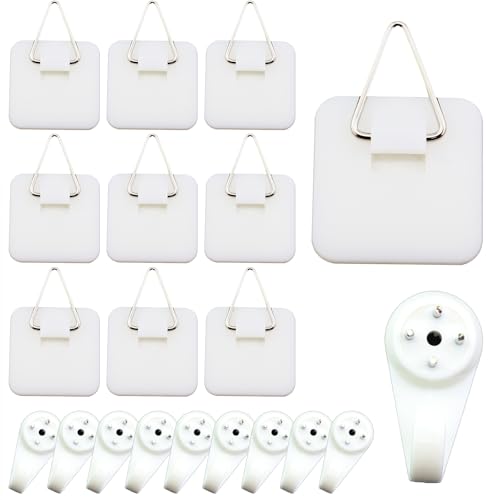 Image of 10PCS Square Plastic Hooks with Adhesive Backing Self Adhesive Picture Hanger Wall Mounted Plate Hooks Invisible Plate Hanger White