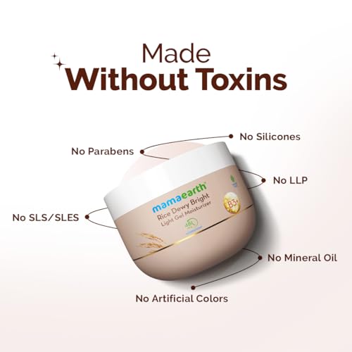 Image of Mamaearth Rice Dewy Bright Light Gel Moisturizer with Rice Water& Niacinamide For Glass-skin Glow 200g| Long-lasting, Nonsticky Hydration |Oil-free, Lightweight & Quick-absorbing |No Harmful Chemicals