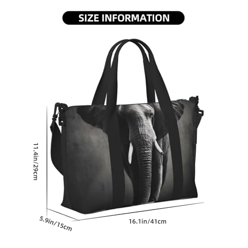 Black White Elephant Duffle Bag for Men Women Gym Bag with Shoes Compartment Travel Bags Lightweight Overnight Bags2