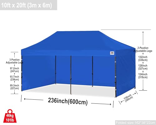 Image of ABCCANOPY Heavy Duty Easy Pop up Canopy Tent with Sidewalls 10x20, Dark Blue