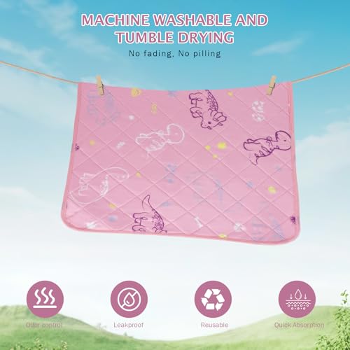 Image of IEUUMLER Washable Pee Pads for Dogs, 2 Pack Non-Slip & Waterproof Pack Whelping Pad, Reusable Washable Puppy Potty Training Pad with Fast Absorbent for Playpen EU007 (Pink Dinosaur, 24 inchX18 inch-2pcs)