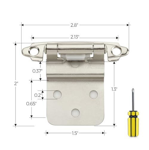 Image of Ravinte 60 Pack 30 Pairs 3 /8 Inch Inset Cabinet Door Hinges Kitchen Satin Nickel Semi-Concealed Face Mount Self-Closing Cabinet Hinges with Bumpers & Screwdriver