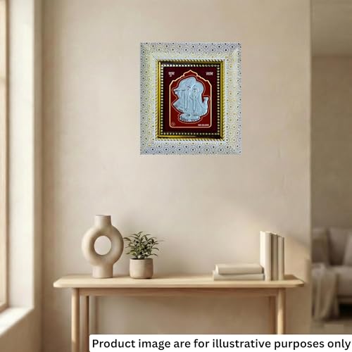 Image of 999 Silver Radha Krishna Wall Mount Rectangular Frame - Pure Silver Sheet with Purity Certificate | Pooja Room, Home & Office Decor | Wedding, Anniversary & Corporate Gift | Handcrafted Wall Art - 1 Unit (21 x 19 CM / 8.25 x 7.5 Inch)