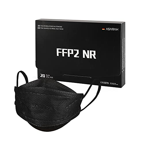 ASARAH FFP2 Masques noir Compatible avec le masque respiratoire KF94 Certifié UE CE 0370 EN149: 2001 + A1: 2009 masque facial masques anti-poussière 20 pièces hygiéniquement emballé individuellement Cover