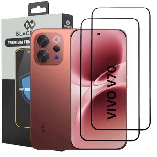 Image of Blackwik Premium Tempered Glass Screen Protector for VIVO V70 with Edge-To-Edge Protector Coverage | Easy Installation Kit (Black) (Pack Of 2)