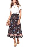 ZESICA Women's Bohemian Floral Printed Elastic Waist A Line Maxi Skirt with Pockets