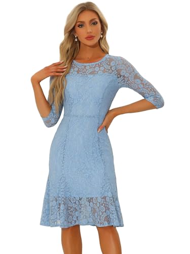Image of Allegra K Women Elegant Lace Ruffles 3 /4 Sleeves Bodycon Fishtail Dress