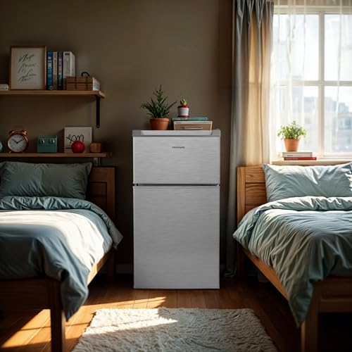 Frigidaire Compact Refrigerator with Top Freezer - 2 Door Fridge with 3.2 Cu Ft, Contemporary Series, Platinum on Fridge.com