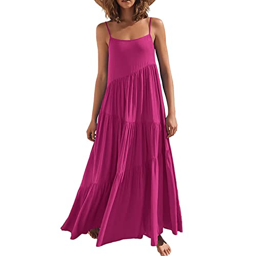 GRECERELLE Maxi abito estivo da donna, elegante, leggero, fluido, perfetto per le vacanze al mare, Rosso rosato, S