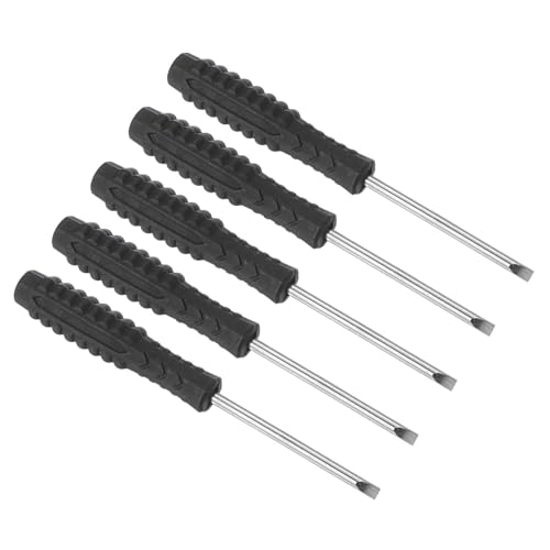 TOP-VIGOR 5pcs Mini Slotted Screwdriver 3mm Flat Head 99mm Length, Small Precision Screwdrivers with Non-Slip Handle for Electronics, Glasses, Watch, Computer and Small Appliance Repair