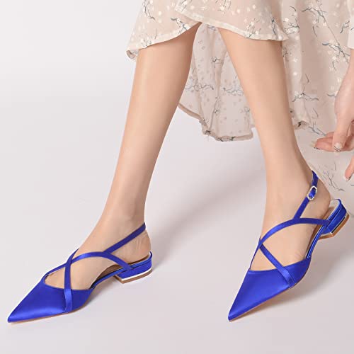 Satin Wedding Shoes Bridal Flat Pointed Toe Women Slingback Flats 2.5Cm4