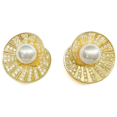 SinglinArt Artificial Pearl Earrings for Women Golden Rhinestone Fashion Jewelry Cover