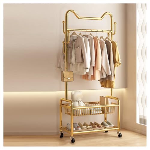 Porte-manteau sur pied à roulettes blanc en métal avec panier de rangement 100cm