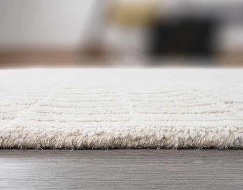 Image of Restoration and Renovation Hand-Tufted 100% Wool Area Rug - Unique Modern Geometric Grid Pattern, Soft Plush Textured Carpet for Living Room, Bedroom, Dining Room & Entryway (Grey, 7.6' x 9.6')
