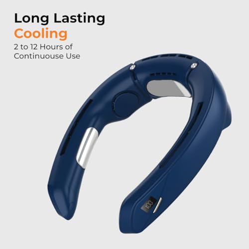 Image of JUST CORSECA Neck Fan | Rechargeable | LED Display | Adjustable Speed | Hands-Free Wearable Cooler for Travel, Outdoor & Summer Use (Blue)