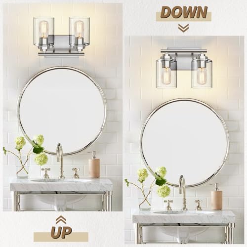Image of SKEJAO Bathroom Vanity Light Over Mirror,Vanity Light for Bathroom,Bathroom Light Fixture Wall Sconce Lighting for Bedroom,Living Room (Nickel, 2-Light)