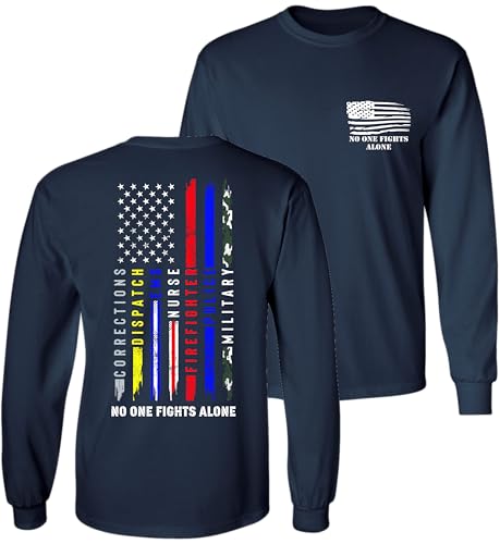 No One Fights Alone Police Firefighter Corrections Nurse Long Sleeve T-Shirt - Main Image