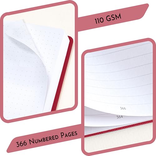 Image of NEORAH -B6 DOTTED | 368 Pages - 110 Gsm | PAGE A DAY JOURNAL (17.5 X 12.5 cm)-Hardcover Dot Grid Notebook |Back Pocket |3 Silk Book Mark - Completely HANDMADE for Journaling,writing - RED