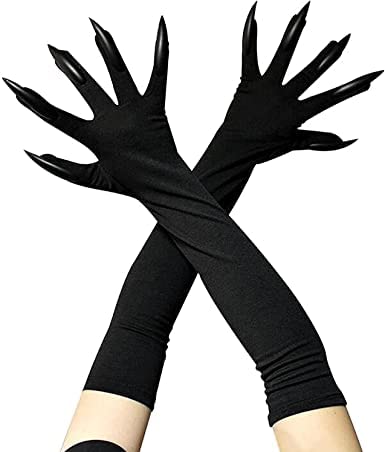 Jorunb Halloween Animal Claw Gloves Prop Black Monster Paws Gloves With Scary Long Nails Cosplay Ghost Witch Devil Paw Gloves