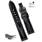 [vinacreations] 19mm ブラック クロコダイル腕時計ベルト ディーバックル メンズ ワニ交換用時計バンドクイックリリースバネ棒 腕首ブラック Dバックル付き 男性用 ハンドメイド 手作りDH-01DB-19MM