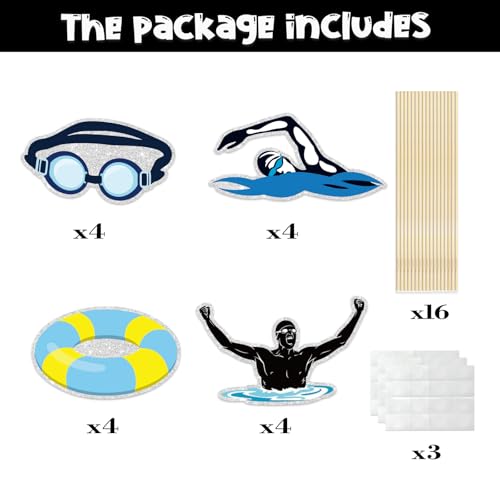 Image of Swimming Party Centerpieces Sticks,Swimming Theme Sports Theme Happy Birthday Table Toppers,Swim Team Party Decorations Supplies Photo Booth Props.Set of 16