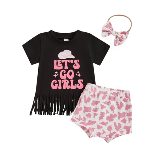 Infant Baby Girl Summer Outfit Short Sleeve Letters Tassel Shirt Shorts Cute Baby Girl Western Clothes
