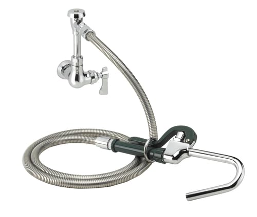 FSE 373-KR-20-101L Royal Series Pot Filler Assembly, Wall Mount, Single Valve, 72" Stainless Steel Flexible Hose with Pot Hook Valve, Plastic Coated Wall Hook, Vacuum Breaker, 1/2" NPT Inlet