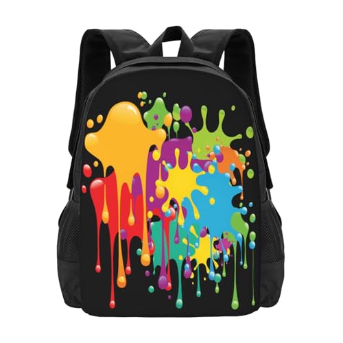 Rainbow Paint Splatters Backbags Large Adjustable Backpack Lightweight Daypack for Men Women 16.5 Inches