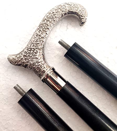 Antique home Premium Quality - Canes and Walking Sticks with Brass Handle - Affordable Gift Wooden Decorative Walking Cane Fashion Statement for MenWomenSeniorsGrandparents, silver