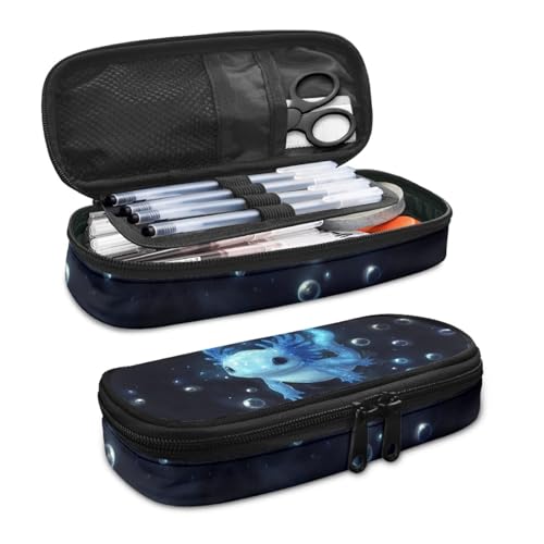 Image of Blue Axolotl Pencil Cases for School Basic Pen Box with Zipper Students Stationery Pouch Bag for Girls Elementary School Cute Pen Holder Bag