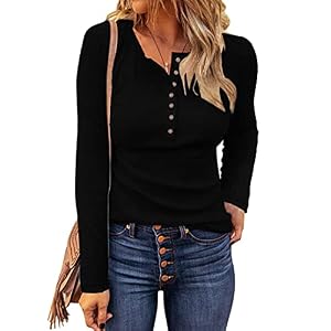 WNEEDU Women’s Waffle Knit Tops Button Down V Neck Tunic Long Sleeve Henley Shirts 2025 New Casual Blouses