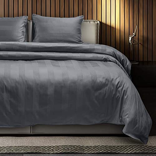ED Luxury 400 Thread Count Duvet Cover Set | 100% Egyptian Cotton Soft & Comfortable Hotel Quality Satin Multi Stripe Bedding Set (Double, Steel Grey) - Image 2