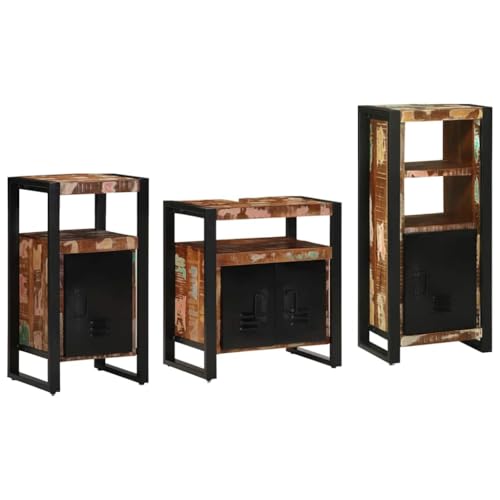 Mokuyary - Juego de muebles de baño (3 piezas, madera reciclada, sólida, armario de almacenamiento, armario para cuarto de baño, espacios pequeños)