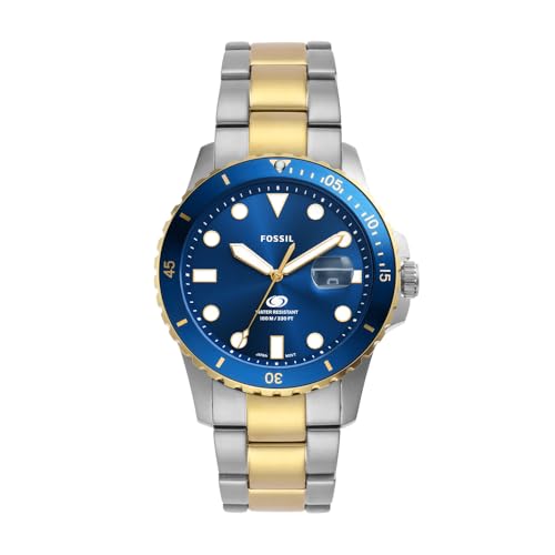 Fossil Orologio subacqueo blu da uomo, movimento al quarzo con data a tre lancette e cinturino in acciaio inossidabile o in pelle, 42 mm,...