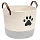 MOREZI Runder Hundespielzeugkorb,aus Baumwollseil,mit Griff, leicht zu bewegen.Geeignet zum Aufbewahren von Haustierbedarf und Haustierspielzeug-Beige Grau