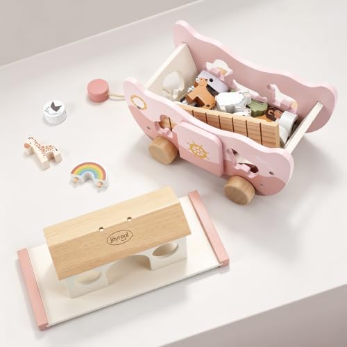 Joyreal Pink Wooden Noah's Ark Toy for 1 Year Old Baby Girl Baptism Gifts by Joyreal - Used condition - Image 7