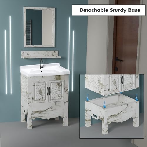 Image of WASSMIST Floor Mounted Bathroom Vanity | Modern Floor Standing Basin Cabinet for Bathroom | Thermoplastic Cabinet (Cream)