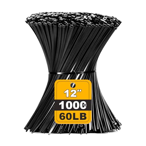 PXSLZZ Zip Ties 12 Inch,1000 Pcs,0.19in Width,60LBS Black Cable Ties