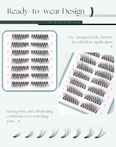 Onlyall Cluster Lashes Individual Cat Eye Natural Eyelashes False Eyelash Extension pre mapped Wispy Clusters Lash Knot Free Fluffy DIY Reusable 3D 112 Pcs (12-17MM Pre-Styled-Foxeye-7Pair) N03 - Image 2
