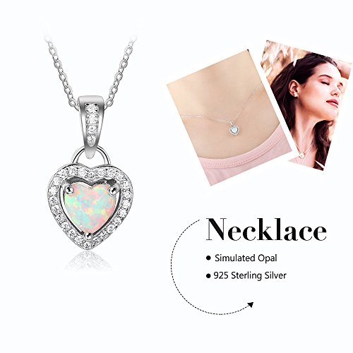 Sterling Silver Heart Shape Created Opal Pendant Necklace (6mm Opal Halo Heart)4
