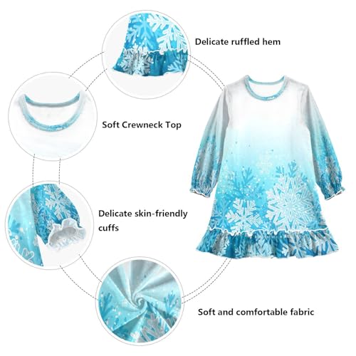 Bolaz Nightgowns Sleepwear Lightweight Nightdress Soft Pajamas Dress Blue Snowflakes for 3-10 Years3