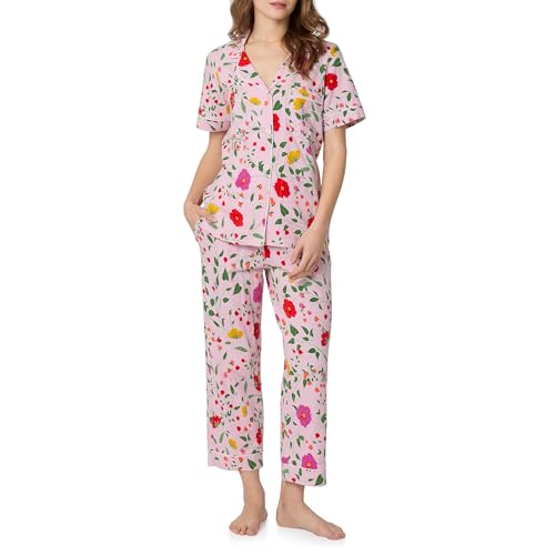 Image of Bed Head PJs Womens Matching Pajamas - Soft Organic Cotton Button Down PJ Shirt & Cropped Pants Set - Loungewear & Sleepwear
