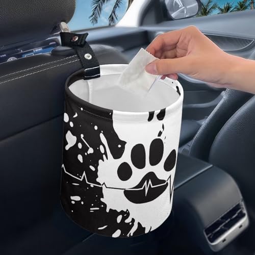 Image of Dog Paw Black Tie Dye Car Trash Can Collapsible Portable Car Garbage Bin for Car Front Seat, Back Seat, Floor, Headrest Rubbish Bin Universal Fit