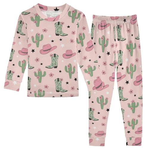 Pajama Sets Long Sleeve Cowboy Boots Pink Floral Pattern Soft Comfy Sleepwear 2 Piece PJS 3-8T