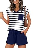 RUMIA Summer Oufits for Women Cap Sleeve V Neck Pajama Sets Casual Lounge Wear...