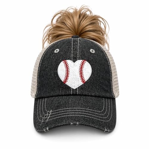 Cocomo Soul Womens Baseball Mom Hat | Baseball Mom Messy BUN HIGH Ponytail Hat -201 Dark Grey