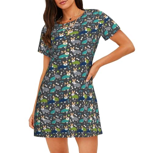 Robe de nuit Corgi femme manches courtes contre la chaleur la nuit