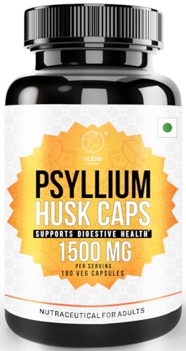Noble Nature Psyllium Husk Powder Supplement 180 Capsules Fiber for Digestive & Gut Health Plant Based Fiber Colon Cleanser