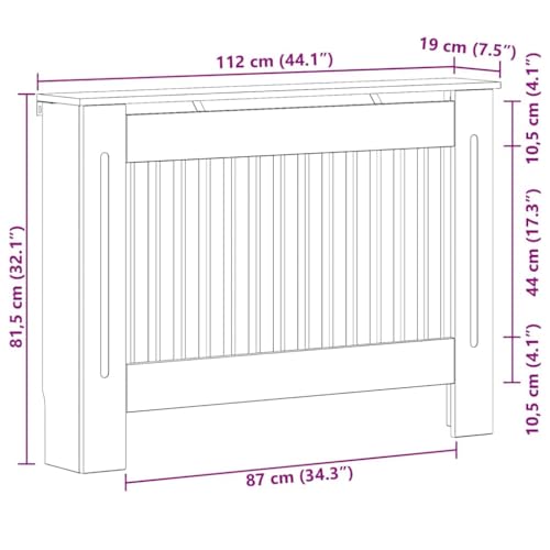 Miniatura 3 de Vidaxl Cubierta De Radiador Roble Ahumado 112 X 19 X 81,5 Cm, Cubierta Moderna Para Radiador Rectangular, Diseño Decorativo, Madera Segura, Ideal Para El Hogar